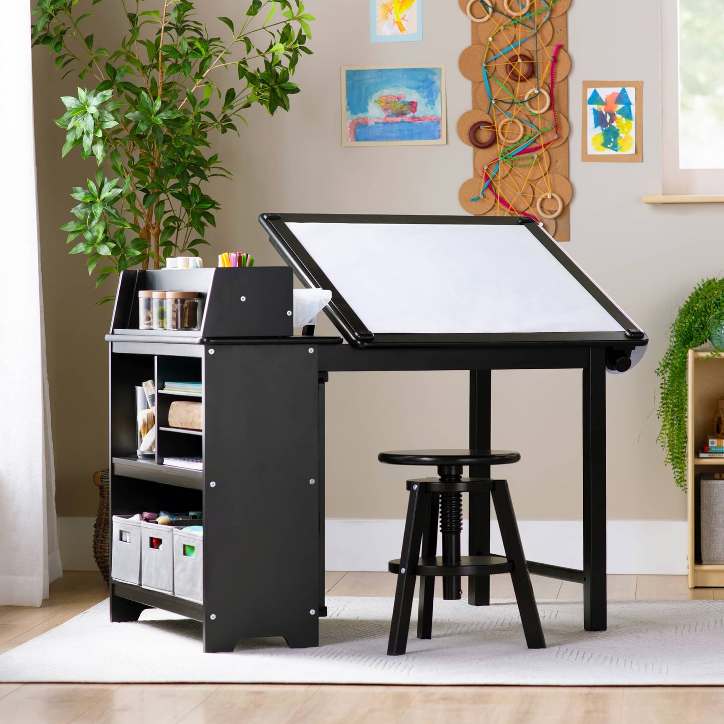 Design Studio - 3 in 1 Art Table, Drafting Table, Easel, and Stool